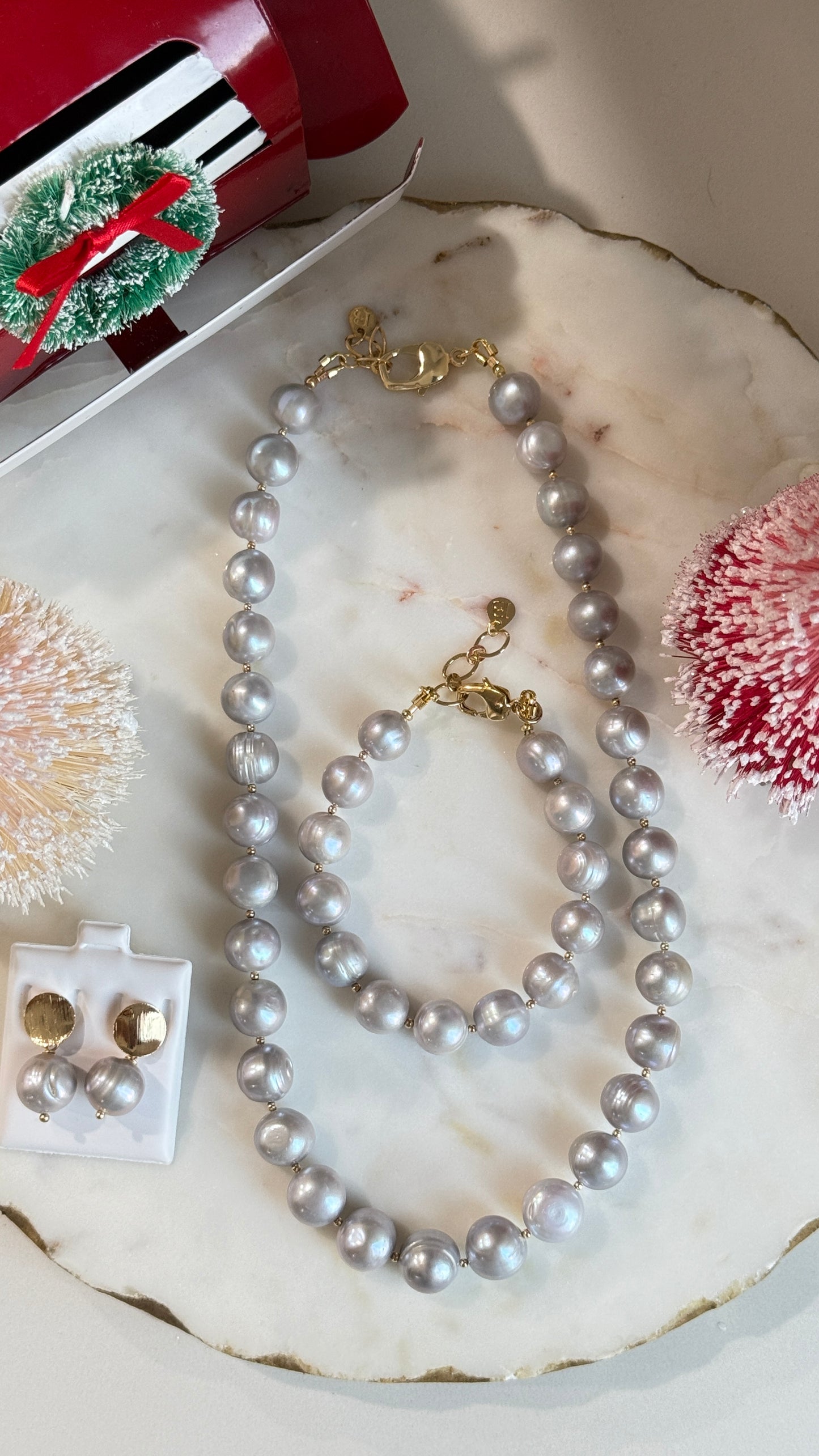 Set Perla redonda gris