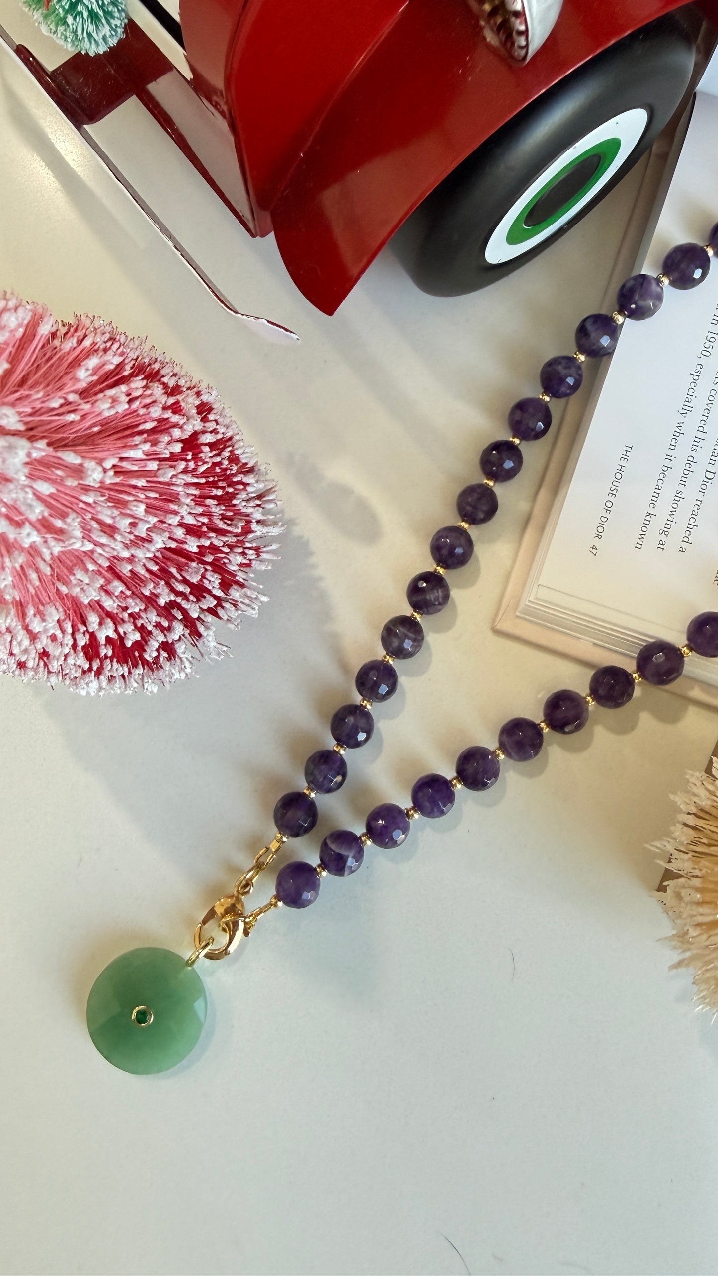 Collar Amatista con dije verde