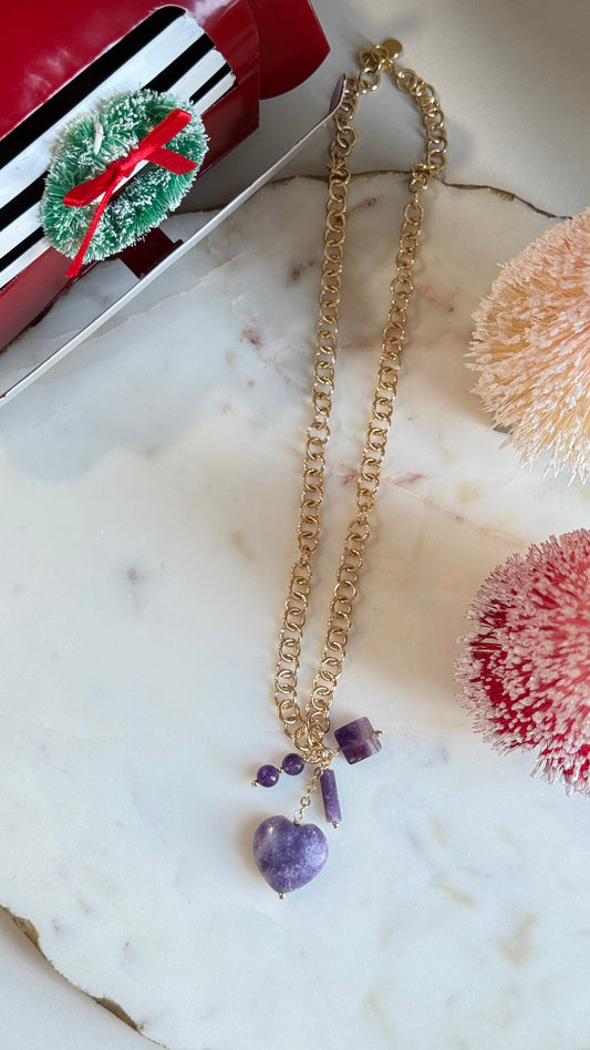 Cadena con Corazón de Amatista morado