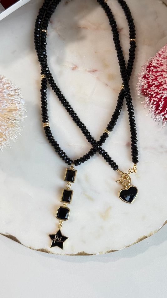 Collar negro Onix Estrella y Corazón
