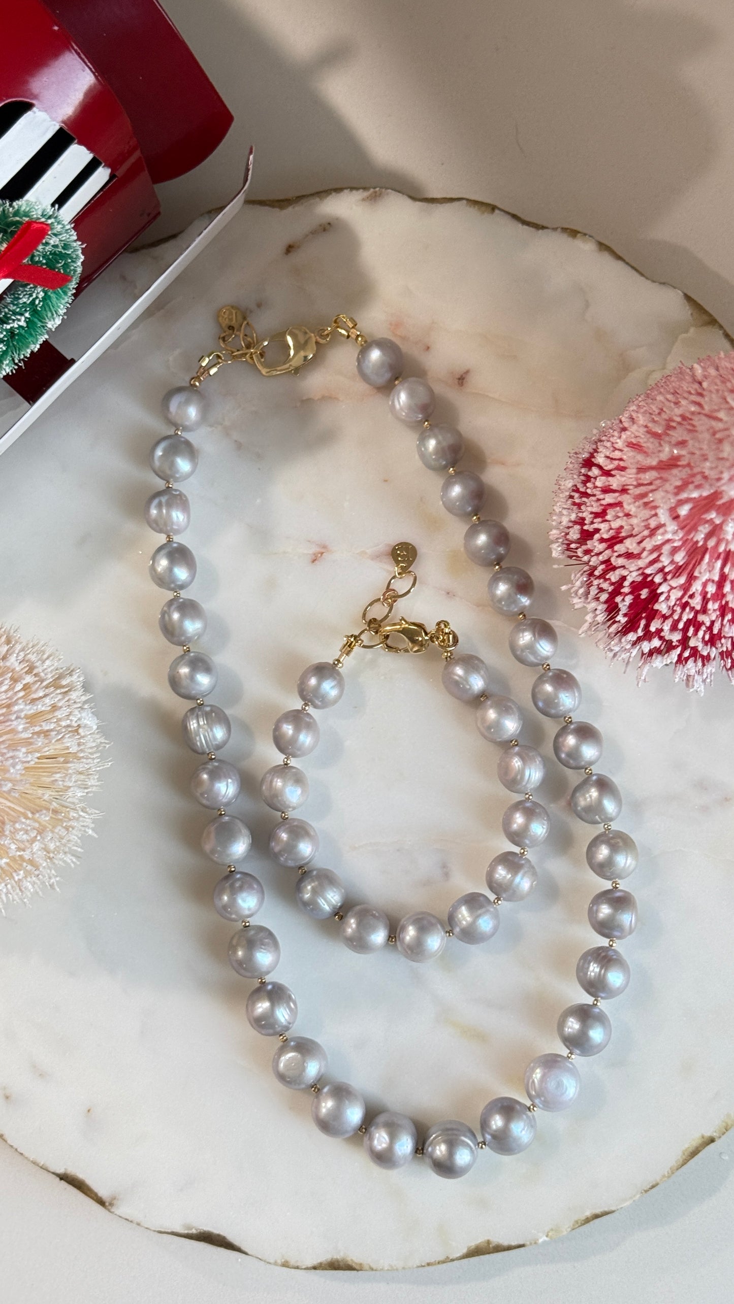 Set Perla redonda gris