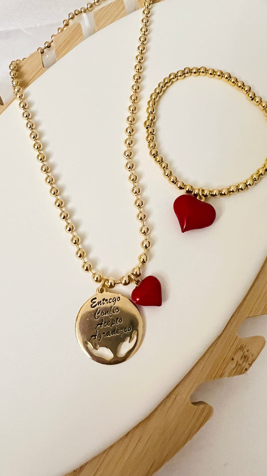 Cadena con Pulsera corazón rojo