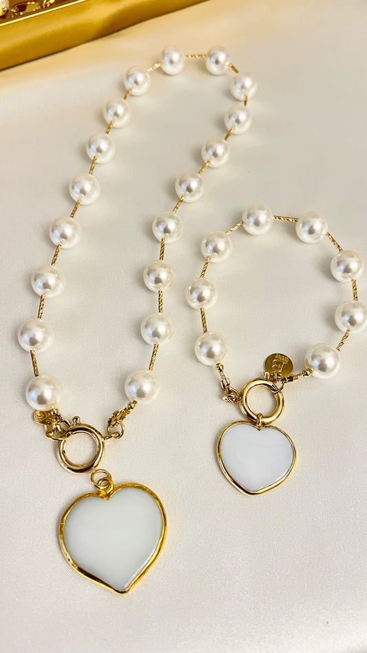 Set Collar de piedras blancas y Pulsera