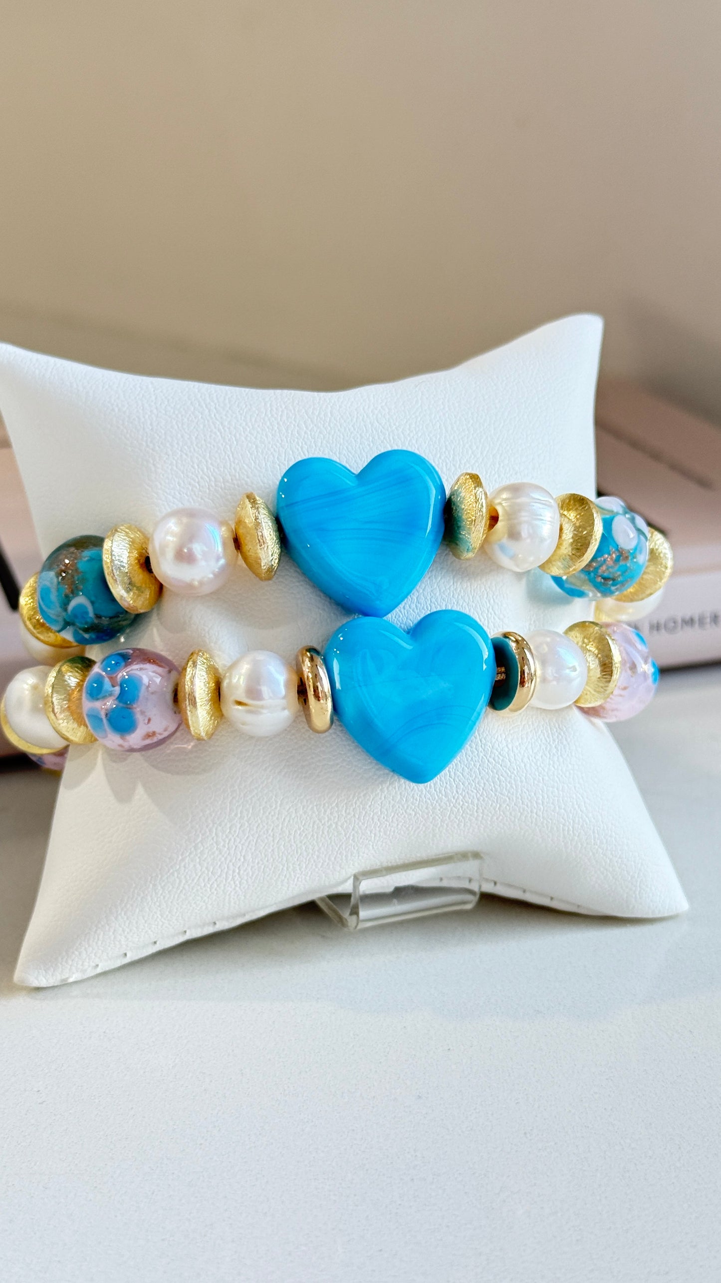 Duo pulseras corazón Azul