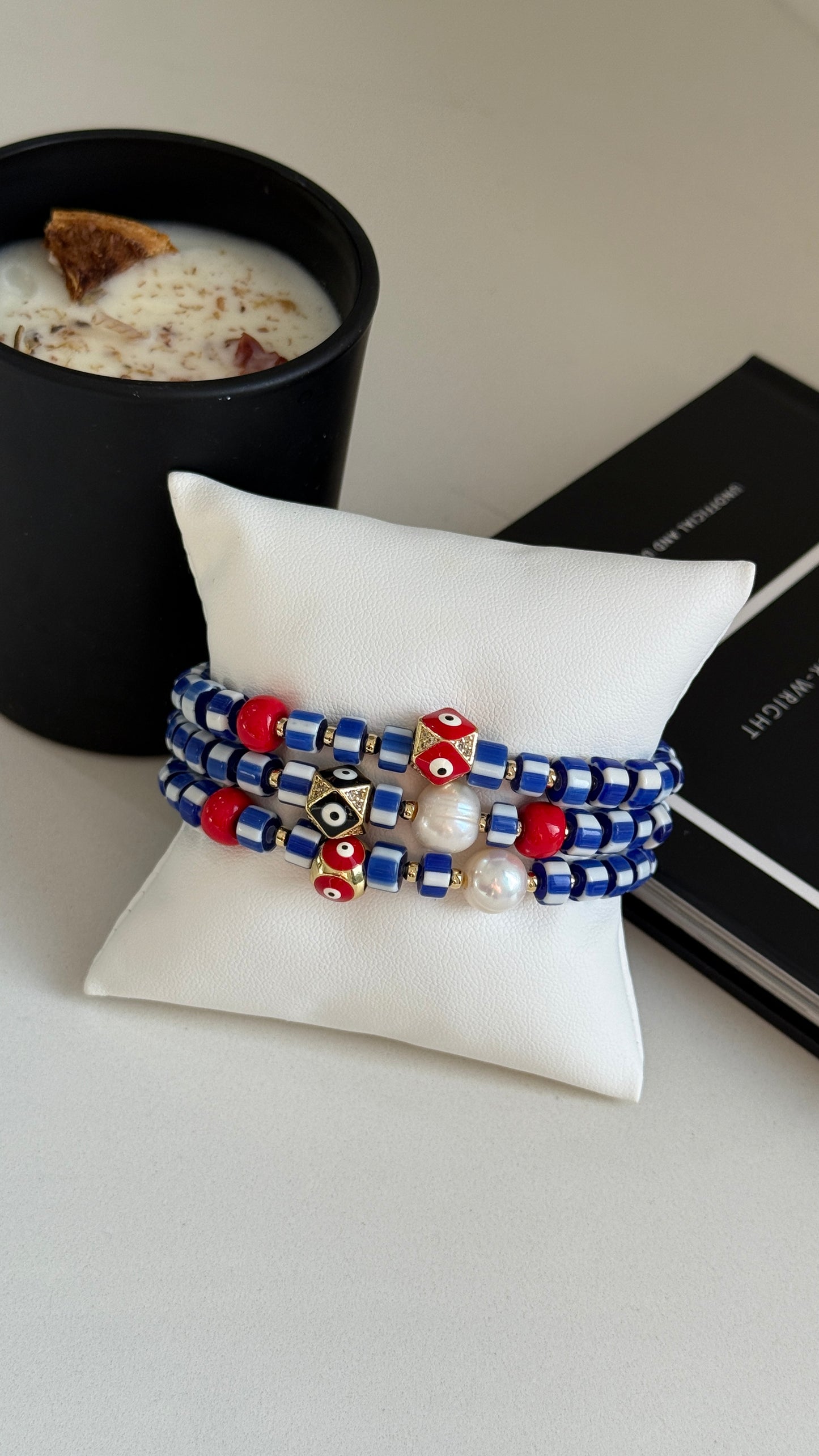 Pulsera piedra africana Azul-Blanco c/u