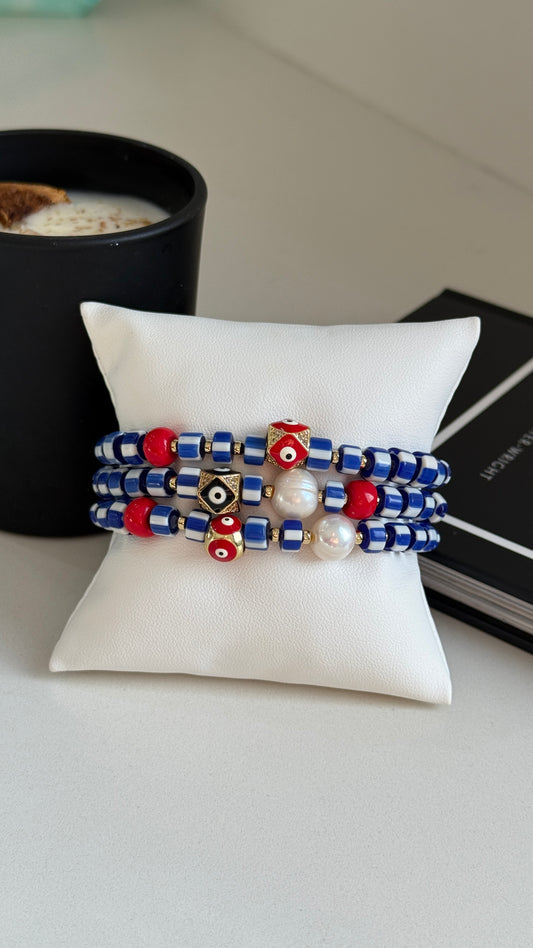 Pulsera piedra africana Azul-Blanco c/u